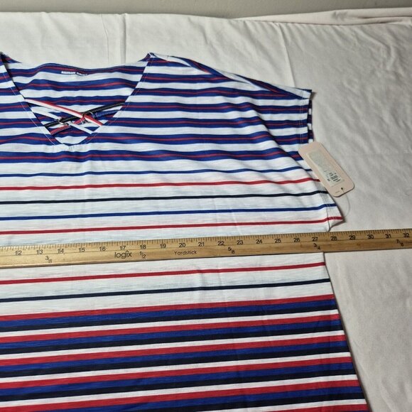 Allison Daley Women's Top Blouse Size 2X Stripe White Blue Red Short Sleeve (04) - Picture 9 of 10